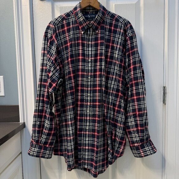 Ralph Lauren‎ Blake Navy Blue Plaid Long Sleeve Button Down Shirt Size Large - Picture 1 of 6